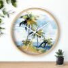 tropical retreat wall clock wood frame white hands over shelf tropical retreat wall clock wood frame white hands over shelf