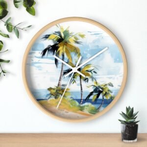 tropical retreat wall clock wood frame white hands over shelf tropical retreat wall clock wood frame white hands over shelf