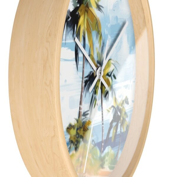 tropical retreat wall clock wood frame white hands side view tropical retreat wall clock wood frame white hands side view