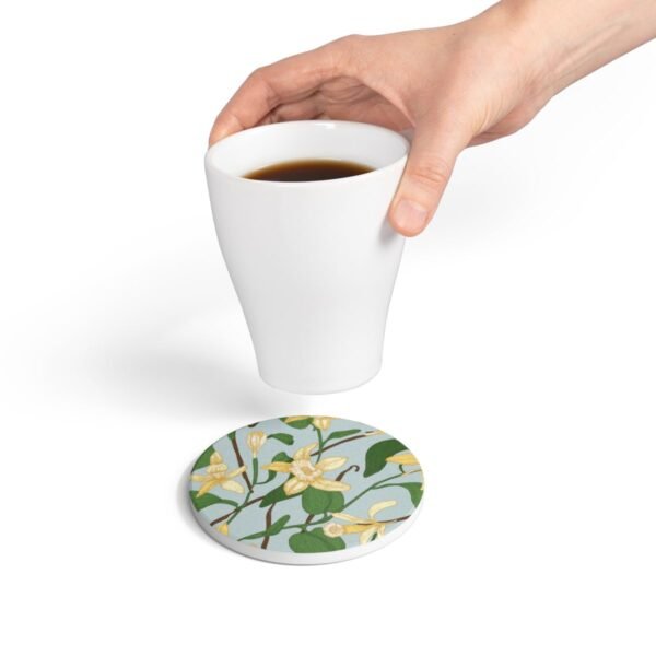 vanilla bean ceramic tile coaster round with hand holding coffee cup vanilla bean ceramic tile coaster round with hand holding coffee cup