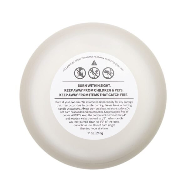 vanilla bean coconut soy wood wick candle bottom view of warning label