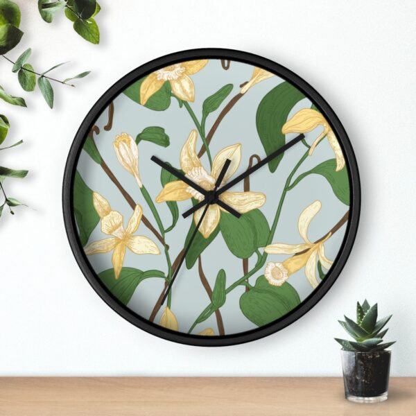 vanilla bean wall clock black over shelf