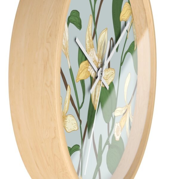 vanilla bean wall clock wood frame white hands side view