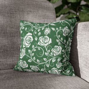 white green vintage roses throw pillow on couch