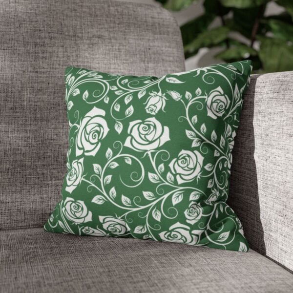white green vintage roses throw pillow on couch