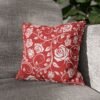 white red vintage roses throw pillow on sofa