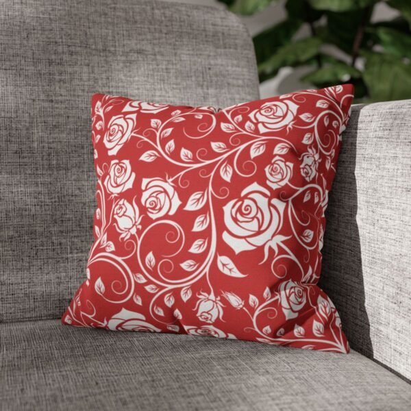 white red vintage roses throw pillow on sofa