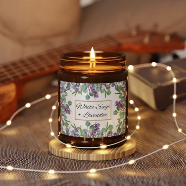 white sage lavender soy candle 9 oz amber jar with string lights white sage lavender soy candle 9 oz amber jar with string lights