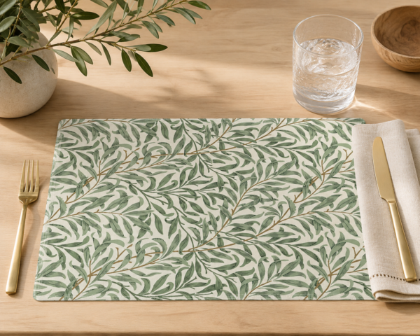 willow bough placemat on table with setting