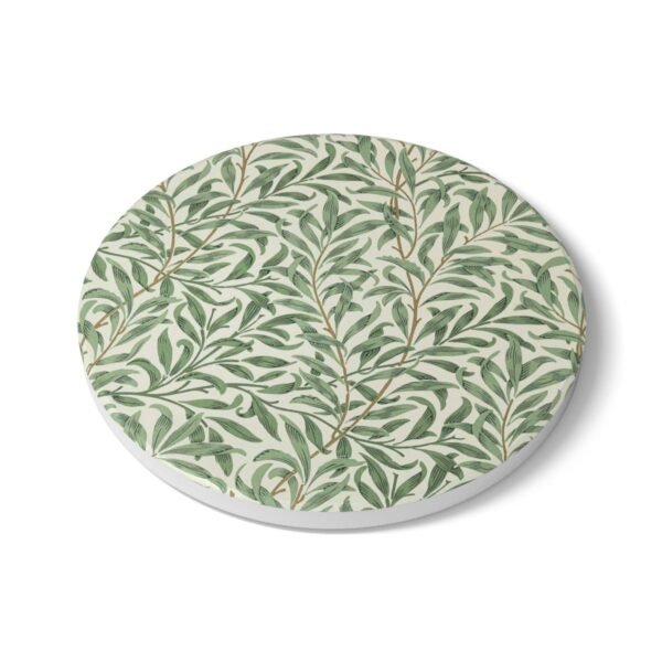 willow boughs ceramic tile coaster round angled view willow boughs ceramic tile coaster round angled view