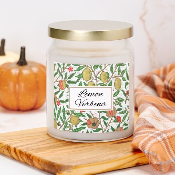 Lemon Verbena Apothecary Candle in kitchen with pumpkin
