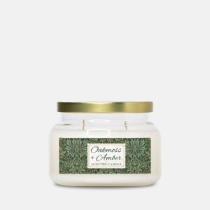 Oakmoss Amber candle in a double wick apothecary jar