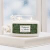 Oakmoss Amber candle in a double wick apothecary jar in winter scene Oakmoss Amber candle in a double wick apothecary jar in winter scene