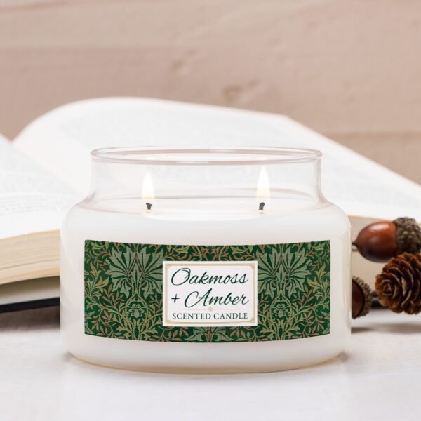 Oakmoss Amber candle in a double wick apothecary jar with pinecone Oakmoss Amber candle in a double wick apothecary jar with pinecone