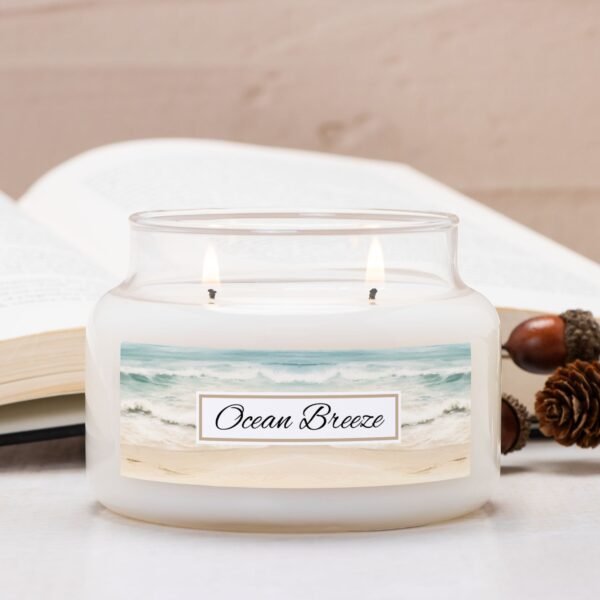 Ocean Breeze 2 wick apothecary candle with pinecone and acorn
