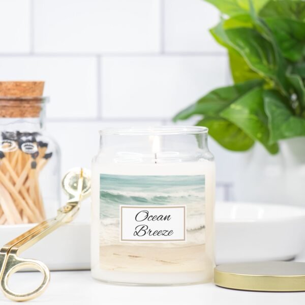 Ocean Breeze apothecary candle in kitchen with match sticks Ocean Breeze apothecary candle in kitchen with match sticks
