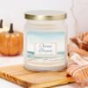 Ocean Breeze coastal candle in apothecary jar on counter with pumpkin