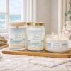 Ocean Breeze coastal candles in window at beach