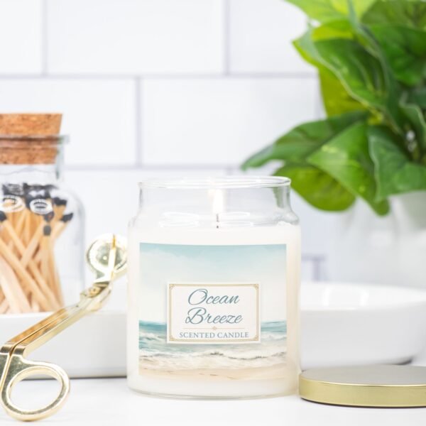 Ocean Breeze coastal lit candle in apothecary jar