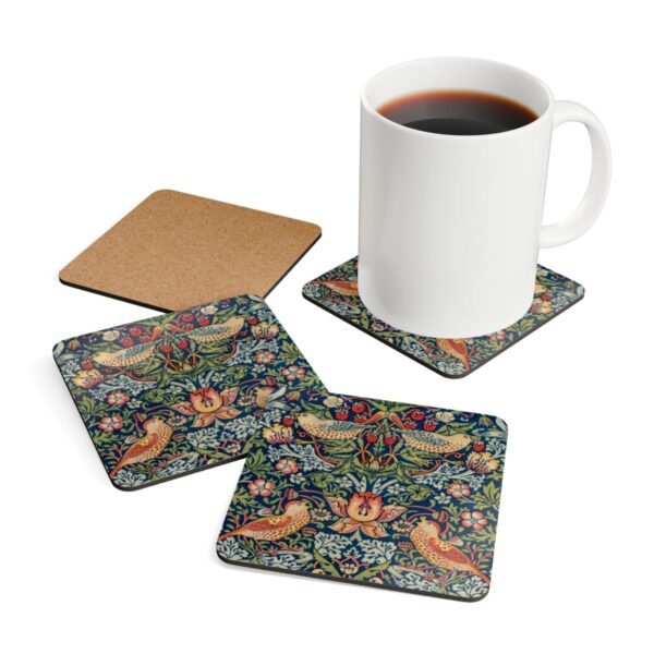 Strawberry Thief Coasters Set with coffee cup