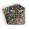 Strawberry Thief Coasters Set with cork backing