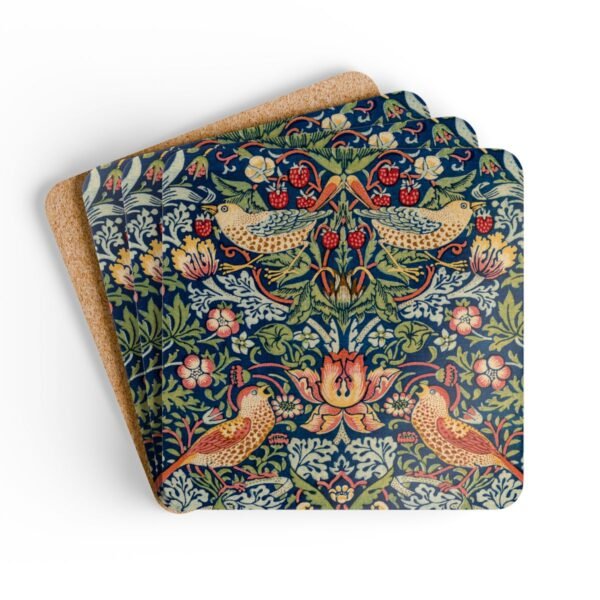 Strawberry Thief Coasters Set with cork backing