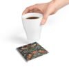 Strawberry Thief ceramic tile coaster with hand holding coffee cup Strawberry Thief ceramic tile coaster with hand holding coffee cup