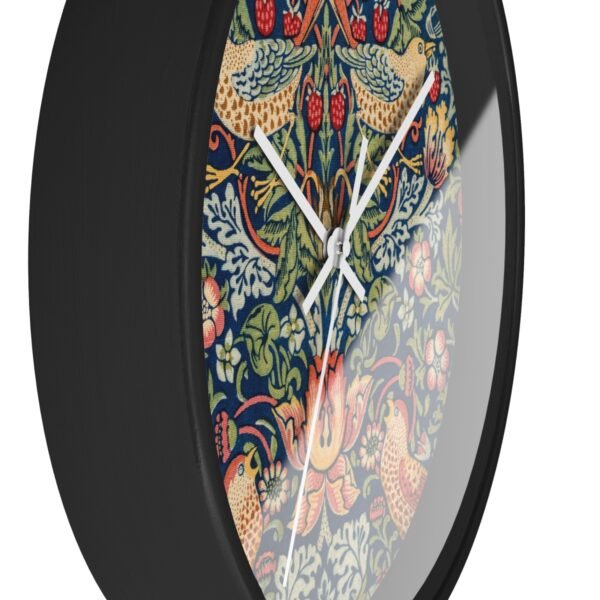 Strawberry Thief wall clock black frame white hands side view