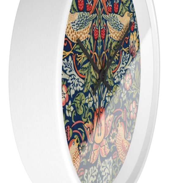 Strawberry Thief wall clock white frame black hands side view