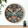 Strawberry Thief wall clock wood frame white hands over shelf