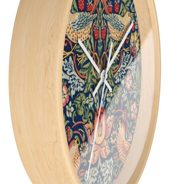 Strawberry Thief wall clock wood frame white hands side view