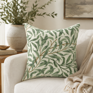 Willow Bough square throw pillow on white couch