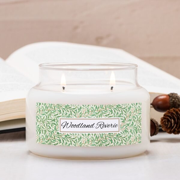 Woodland Reverie 2 wick apothecary candle with pinecones and acorns