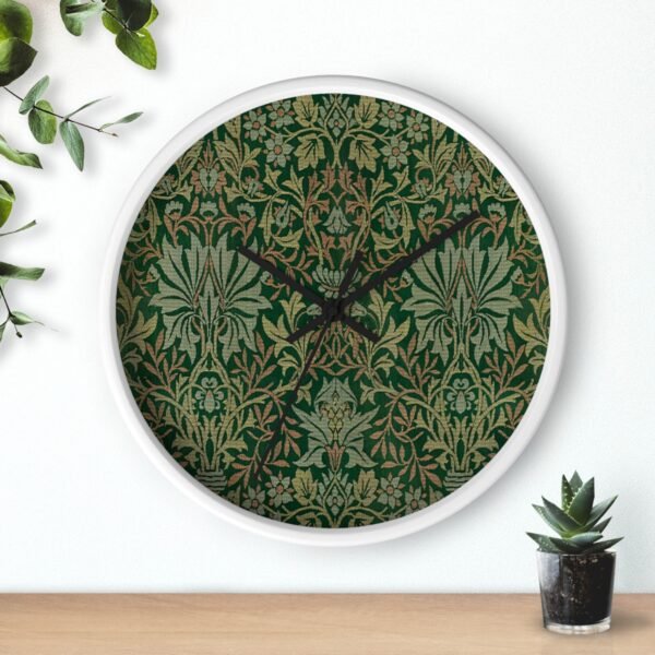 flower garden wall clock white frame black hands over shelf