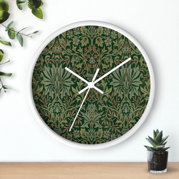 flower garden wall clock white frame white hands over shelf