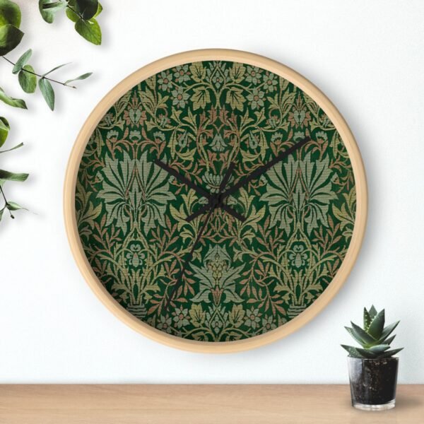 flower garden wall clock wood frame black hands over shelf
