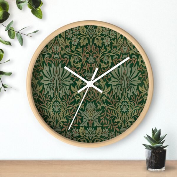 flower garden wall clock wood frame white hands over shelf