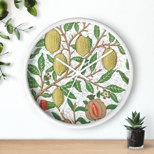 fruit william morris wall clock white frame white hands over shelf fruit william morris wall clock white frame white hands over shelf