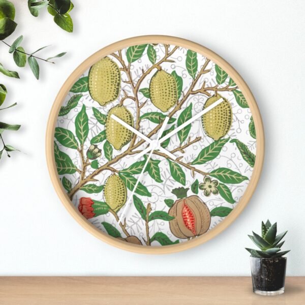 fruit william morris wall clock wood frame white hands over shelf fruit william morris wall clock wood frame white hands over shelf