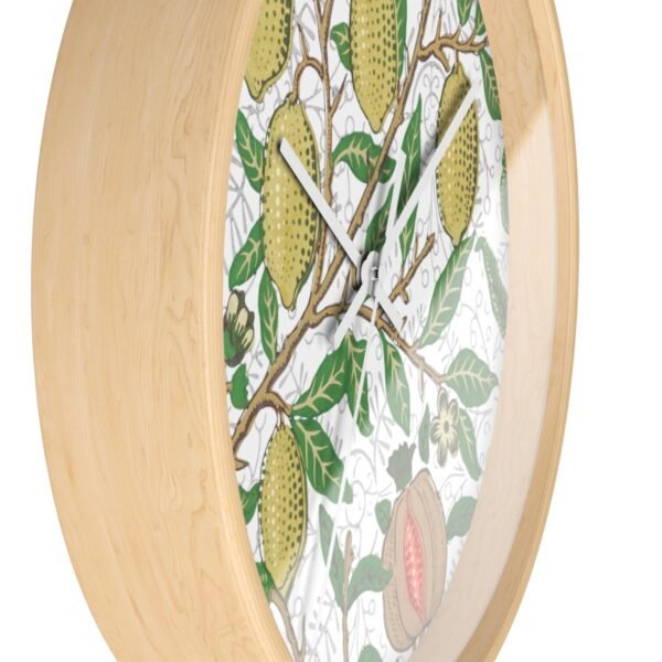 fruit william morris wall clock wood frame white hands side view fruit william morris wall clock wood frame white hands side view