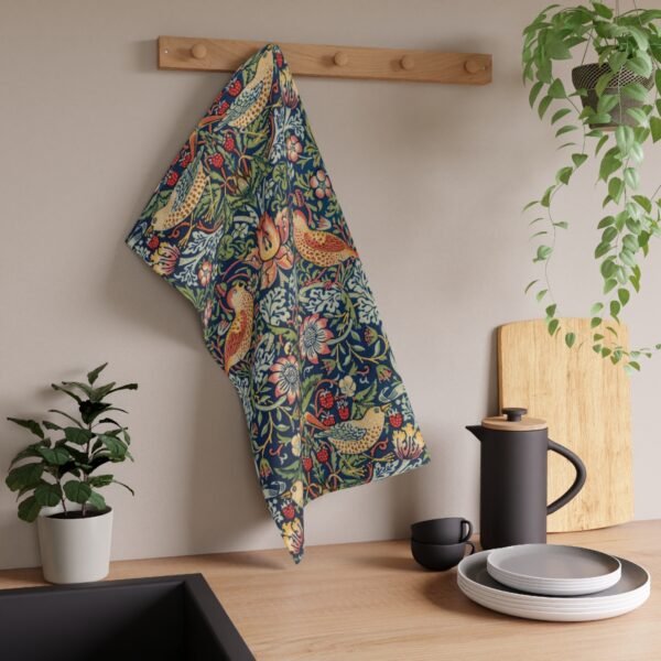 strawberry thief tea towel hanging in kitchen strawberry thief tea towel hanging in kitchen