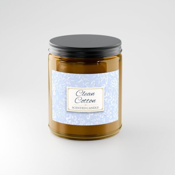 Clean Cotton candle with amber jar and black lid