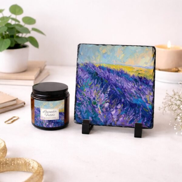 Lavender Fields candle with slate keepsake gift set