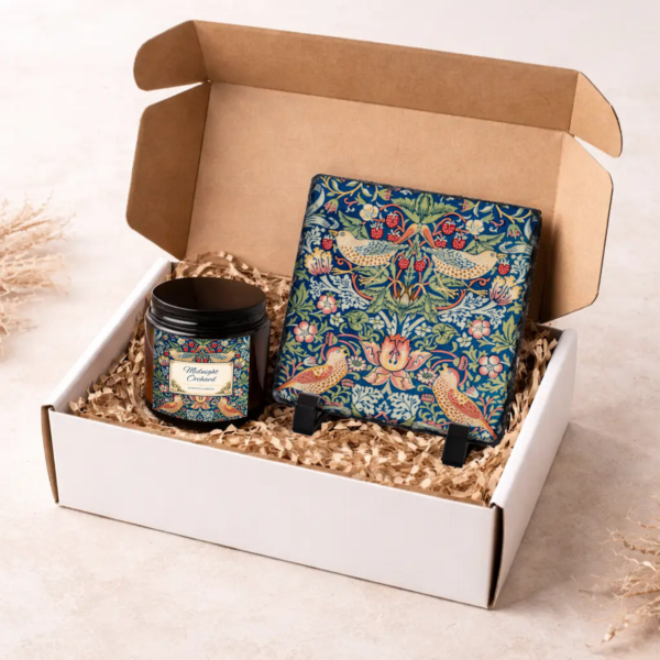 Midnight Orchard candle strawberry thief slate image gift set