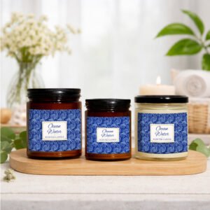 Ocean Water coastal candles sitting on counter