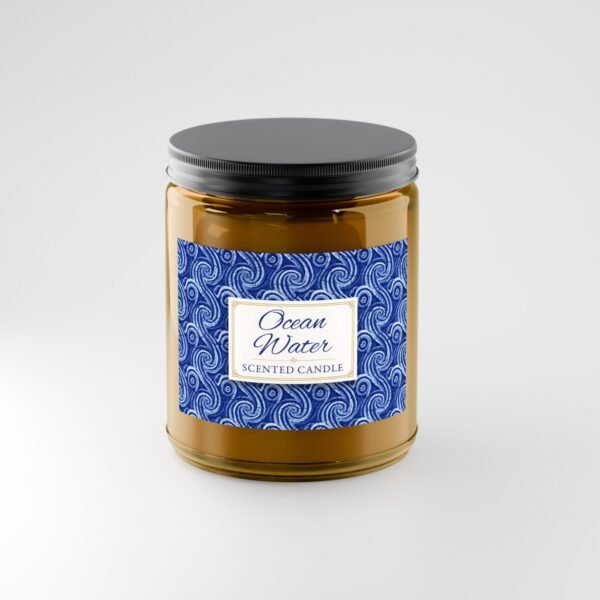 Ocean Water coastal soy candle in 9oz amber jar