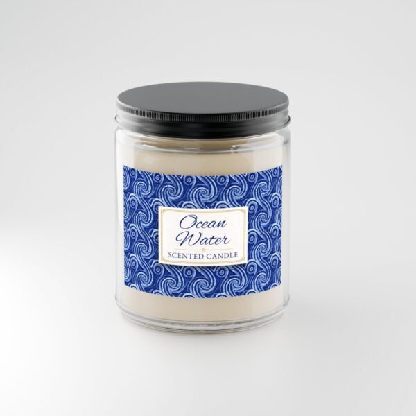 Ocean Water coastal soy candle in 9oz clear jar