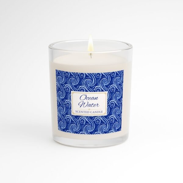 Ocean Water lit candle in clear jar