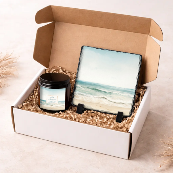 Sea Breeze candle and keepsake slate image in gift box