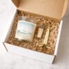 Sea Breeze candle with gold trimmer and match jar gift set